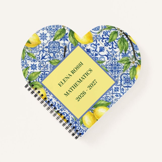 Sicilian Tile & Lemon Personalised Back to School Notebook (Front)