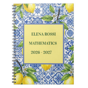 Sicilian Tile & Lemon Personalised Back to School Notebook