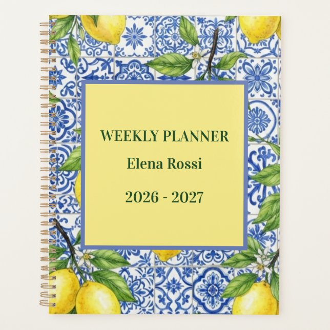 Sicilian Tile & Lemon Personalised Back to School Planner (Front)