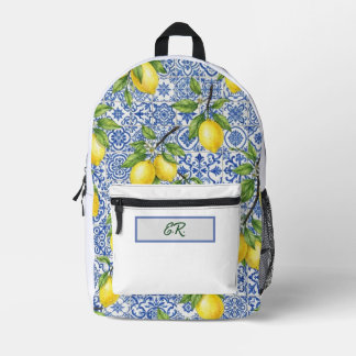 Sicilian Tile & Lemon Personalised Back to School Printed Backpack