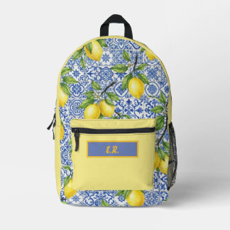 Sicilian Tile & Lemon Personalised Printed Backpack