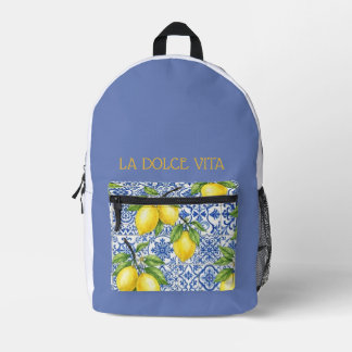 Sicilian Tile & Lemon Personalised School Printed Backpack