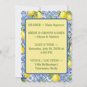 Sicilian Tile & Lemon Wedding Invitation 