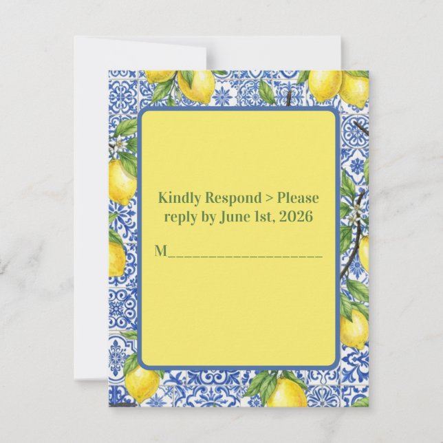 Sicilian Tile & Lemon Wedding RSVP Card (Front)