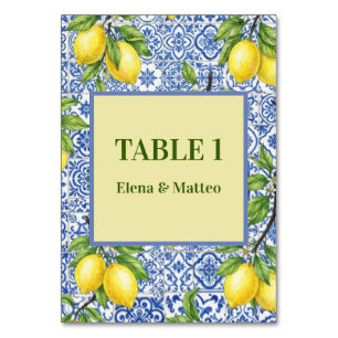 Sicilian Tile & Lemon Wedding Table Number