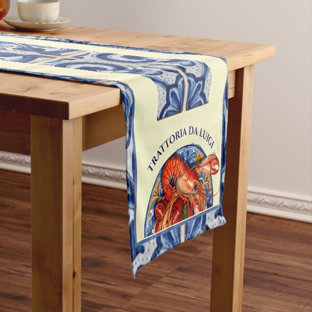 Sicilian Tile Seafood Italian Restaurant Short Table Runner (In Situ)