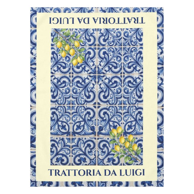 Sicilian Tile Tablecloth  Lemon Pattern  (Front)