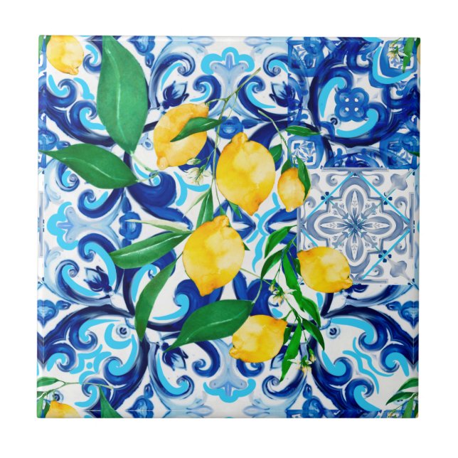 Sicilian tiles,lemon,mosaic,majolica, ceramic tile (Front)