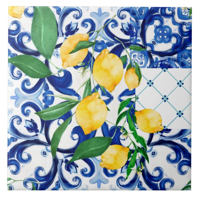 Sicilian tiles,lemon,mosaic,majolica, ceramic tile (Front)