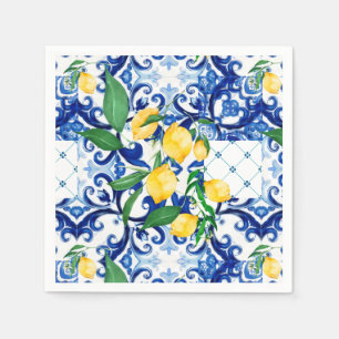 Sicilian tiles,lemon,mosaic,majolica, napkin