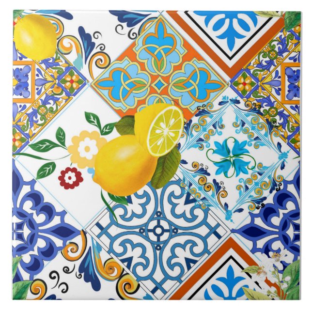 Sicilian tiles,lemons,citrus, ceramic tile (Front)