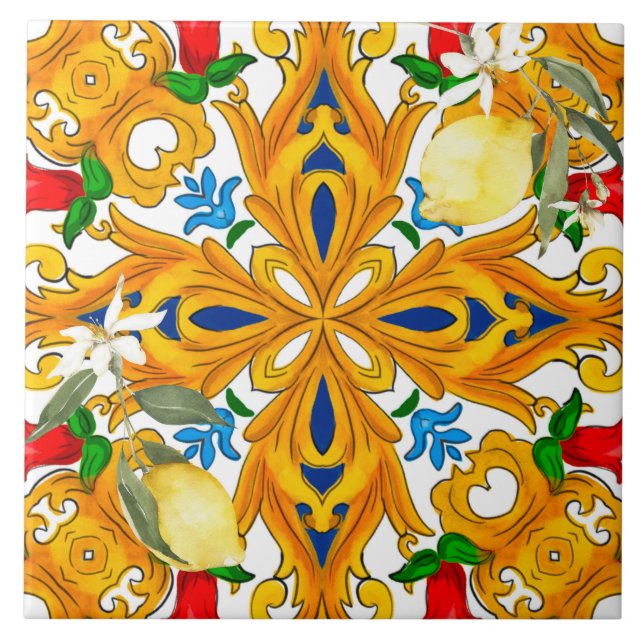 Sicilian tiles,majolica,lemon,Ceramic Tile (Front)