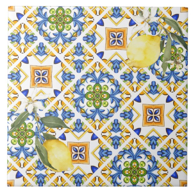 Sicilian tiles,majolica,lemon, ceramic tile (Front)