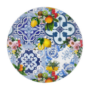 Sicilian tiles,majolica ,lemons,citrus   cutting board