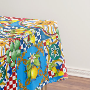 Sicilian tiles,majolica,lemons   tablecloth