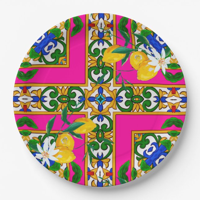 Sicilian tiles,mosaic,baroque, paper plate (Front)