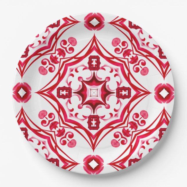 Sicilian tiles,mosaic,red tiles, paper plate (Front)