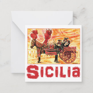 Sicilian Travel Poster Flat Notecard - Sicily Cart