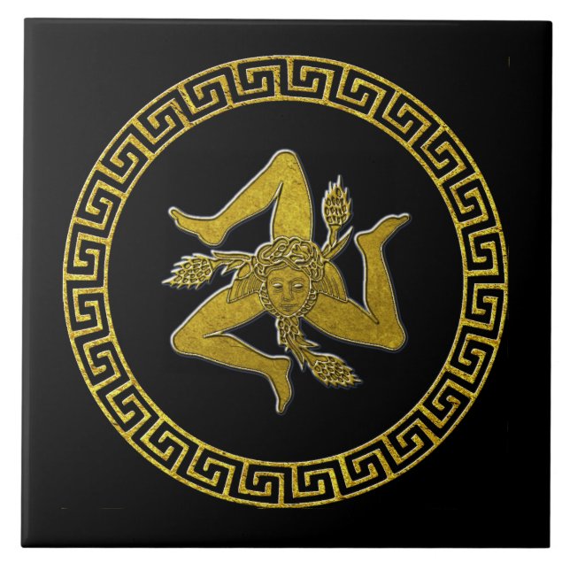 Sicilian Trinacria and Greek Key Ceramic Tile (Front)
