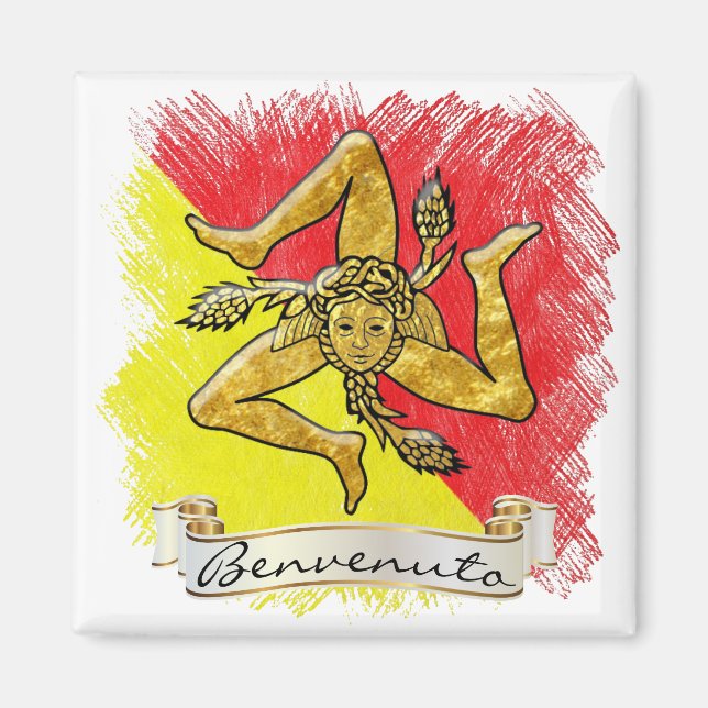 Sicilian Trinacria Benvenuto Magnet (Front)