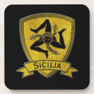 Sicilian Trinacria Black & Gold Coaster
