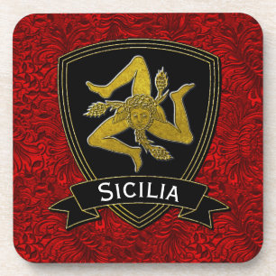 Sicilian Trinacria Black Gold Red Foil Coaster