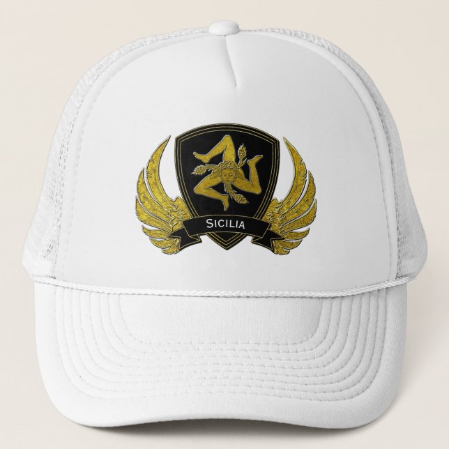 Sicilian Trinacria Black Gold Trucker Hat (Front)