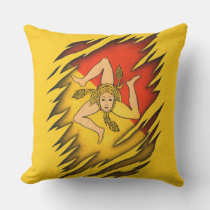 Sicilian Trinacria flag ripped design Throw Pillow