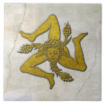 Sicilian Trinacria Gold on Fresco Pattern Ceramic Tile<br><div class="desc">Sicilian Trinacria Gold on Fresco Pattern</div>