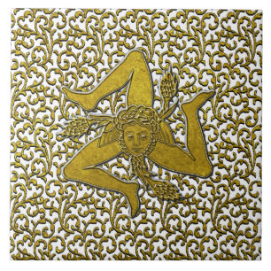 Sicilian Trinacria Gold Personalise Ceramic Tile