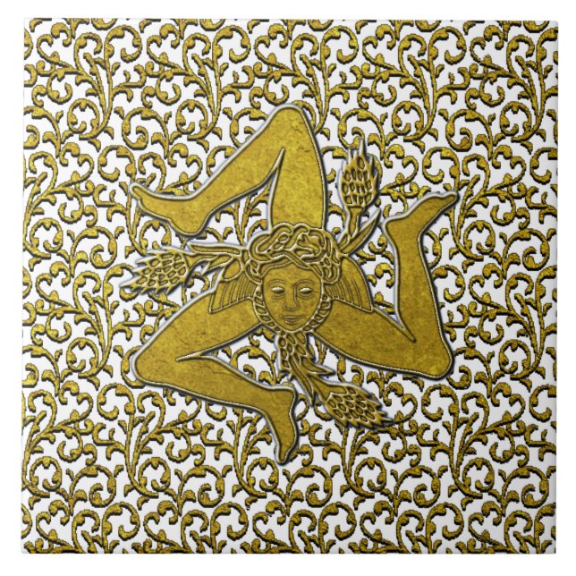Sicilian Trinacria Gold Personalise Ceramic Tile (Front)
