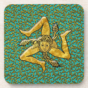 Sicilian Trinacria Gold Personalise Colour Coaster