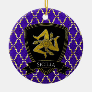 Sicilian Trinacria Gold Purple Ceramic Ornament