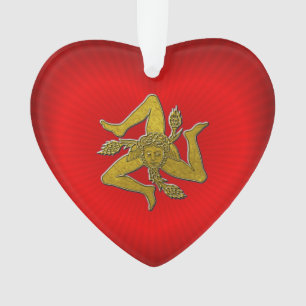 Sicilian Trinacria Gold Red Heart Ornament