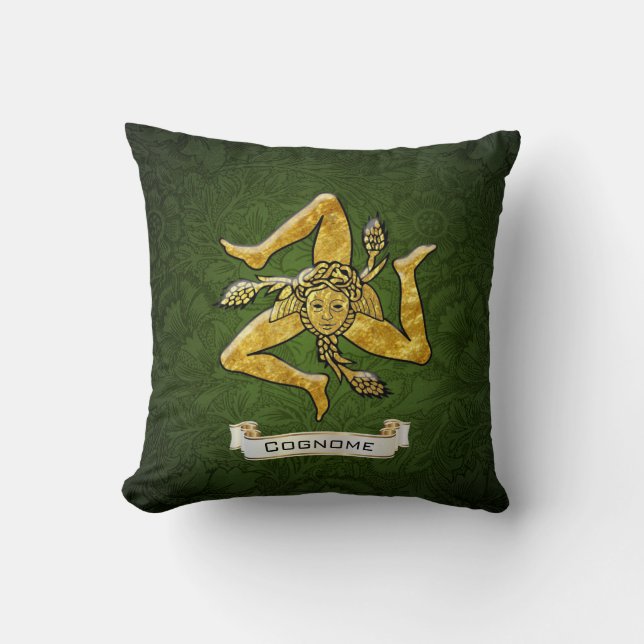 Sicilian Trinacria Green Deco Personalise Cushion (Front)