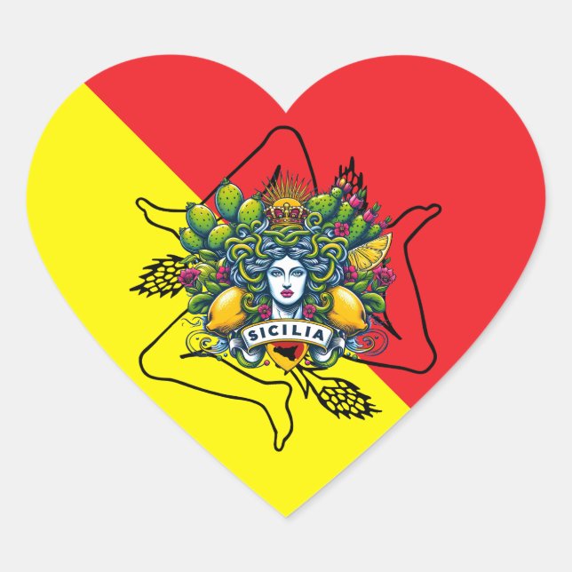 Sicilian Trinacria  Heart Sticker (Front)