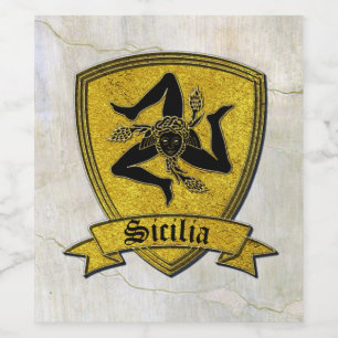 Sicilian Trinacria in Gold Black Fresco Wine Label