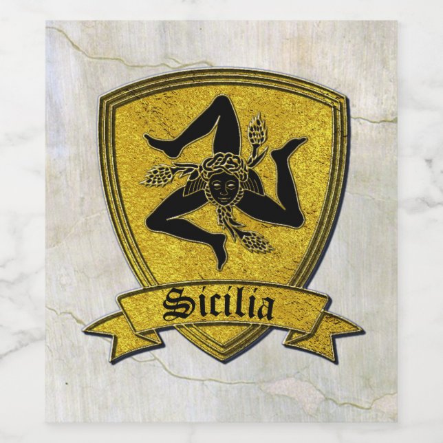 Sicilian Trinacria in Gold  Black Fresco Wine Label (Single Label)