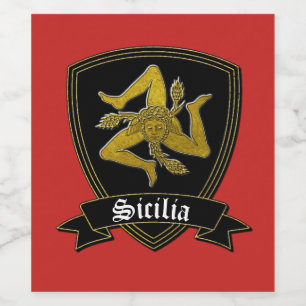 Sicilian Trinacria in Gold & Black Wine Label