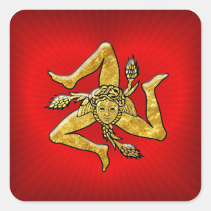 Sicilian Trinacria in Gold on Heart Square Sticker