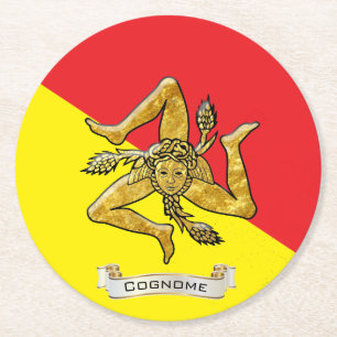 Sicilian Trinacria in Gold Personalise Round Paper Coaster