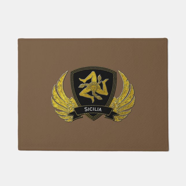 Sicilian Trinacria in Gold Your Text Background Doormat (Front)