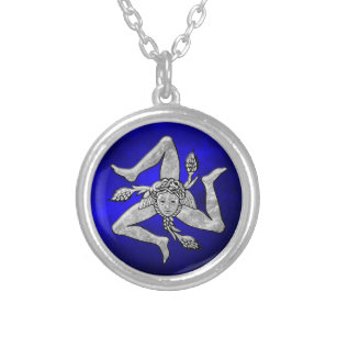 Sicilian Trinacria in Silver Blue Silver Plated Necklace