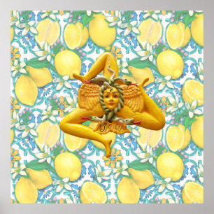 Sicilian Trinacria Italian Pride Bright Lemon Gift Poster