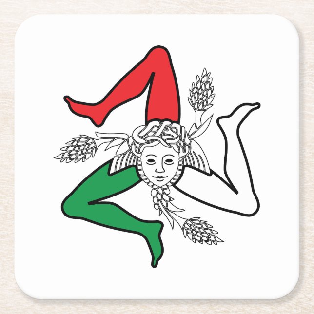 Sicilian Trinacria Medusa Design Square Paper Coaster (Front)