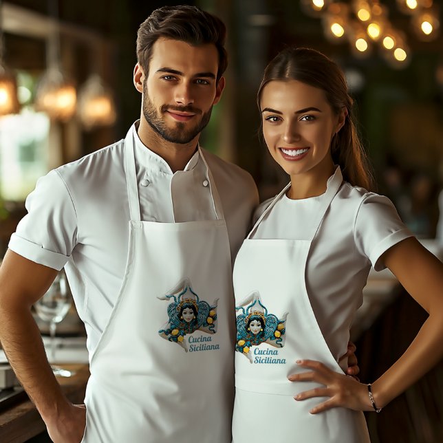 Sicilian Trinacria Medusa -Symbol of Sicily Standard Apron (Trinacria Medusa - Symbol of Sicily on White Chef's Apron
"Cucina Siciliana" can be customized)