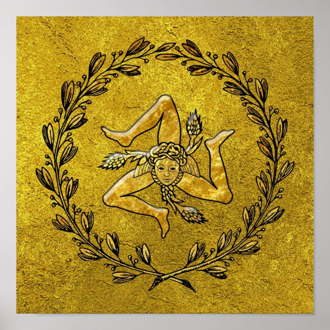 Sicilian Trinacria Olive Wreath in Gold Poster (Front)