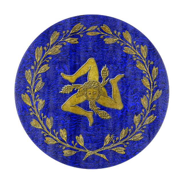 Sicilian Trinacria Olive Wreath Patina Background Cutting Board (Front)