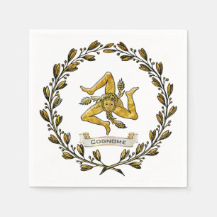 Sicilian Trinacria Olive Wreath Personalise Napkin