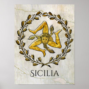 Sicilian Trinacria Olive Wreath Your Text Poster